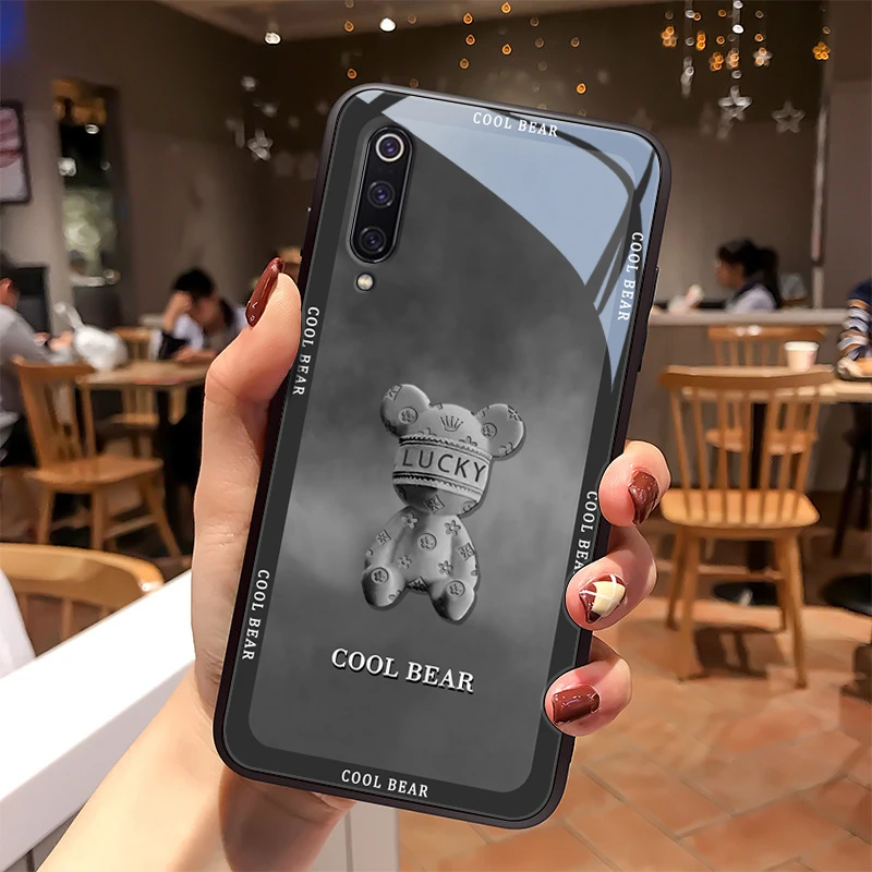 好运熊适用小米9手机壳MI 9se玻璃壳9pro保护套cc9创意可爱mi9高