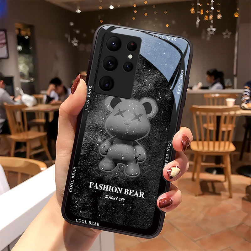 炫酷熊适用三星s22手机壳GalaxyS22+玻璃外壳全包S22Ultra个性保