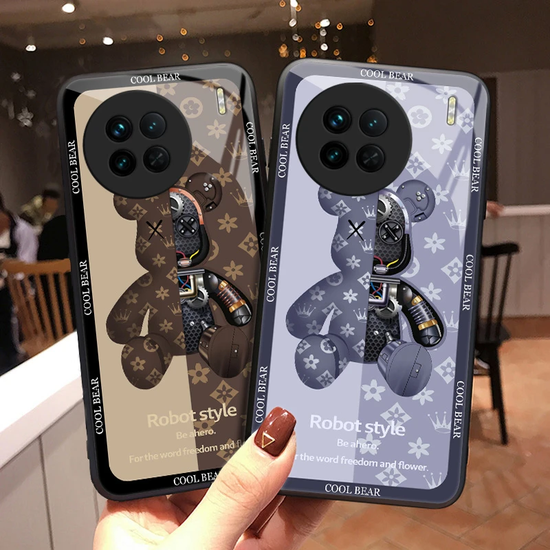 潮牌小熊适用vivox90手机壳VIVOX90pro玻璃壳x90pro+全包硅胶防摔
