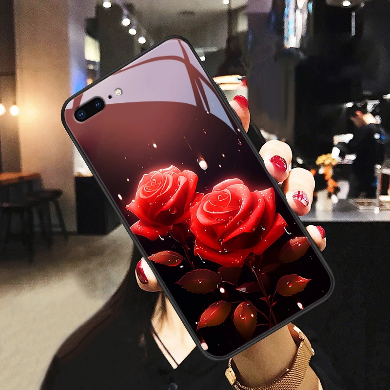 阳光玫瑰适用苹果8plus手机壳iphone7玻璃7plus/8/6/6splus女款高