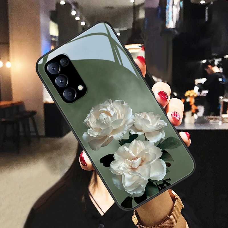 清香花适用opporeno5pro手机壳Reno5玻璃壳reno5pro+优雅女款5k高