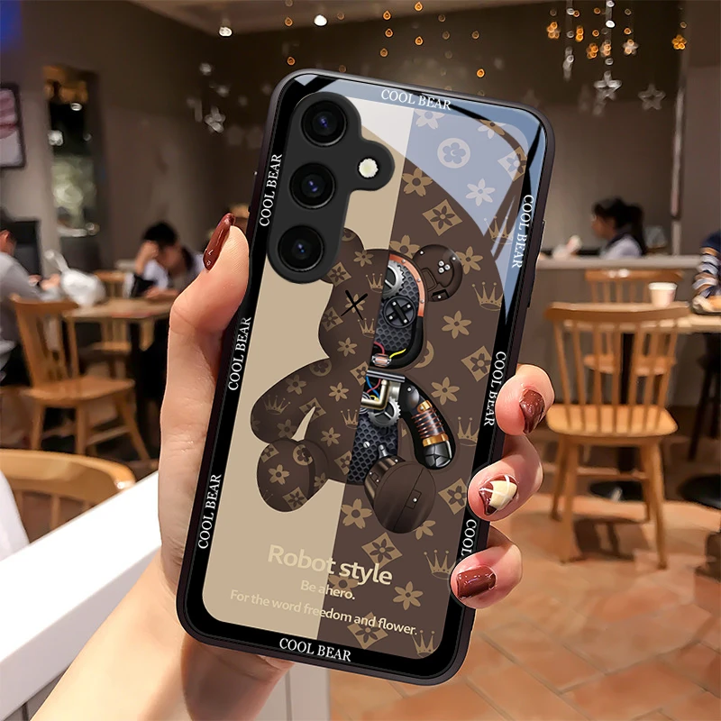 潮牌小熊适用三星S24手机壳GalaxyS24+玻璃S24Ultra散热质感女款