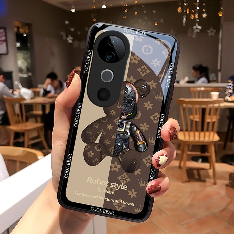潮牌小熊适用VIVOS19手机壳vivos19pro玻璃S19Pro散热质感女款男