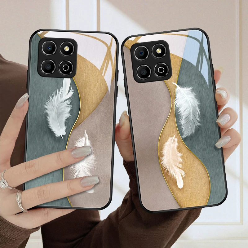 羽毛画适用荣耀畅玩30M手机壳荣耀畅玩30m玻璃壳保护套高级感女款