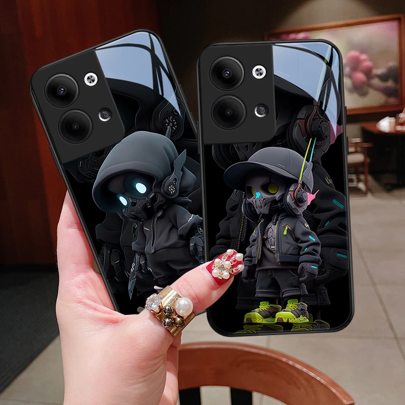 冷酷卡通适用opporeno9手机壳Reno9pro玻璃壳reno9pro+男生硬壳女