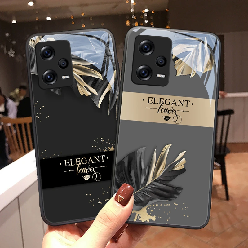 艺术叶子适用小米红米Note12pro手机壳Note12玻璃壳12pro+男潮女