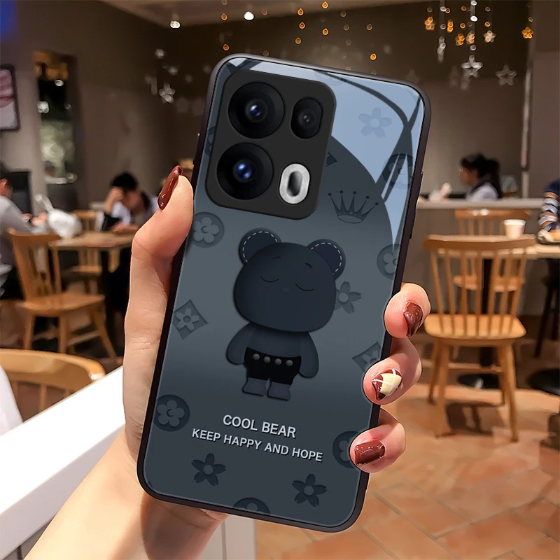 圆脸熊适用OPPOReno13手机壳镜面Reno13pro玻璃高级感全包硅胶防