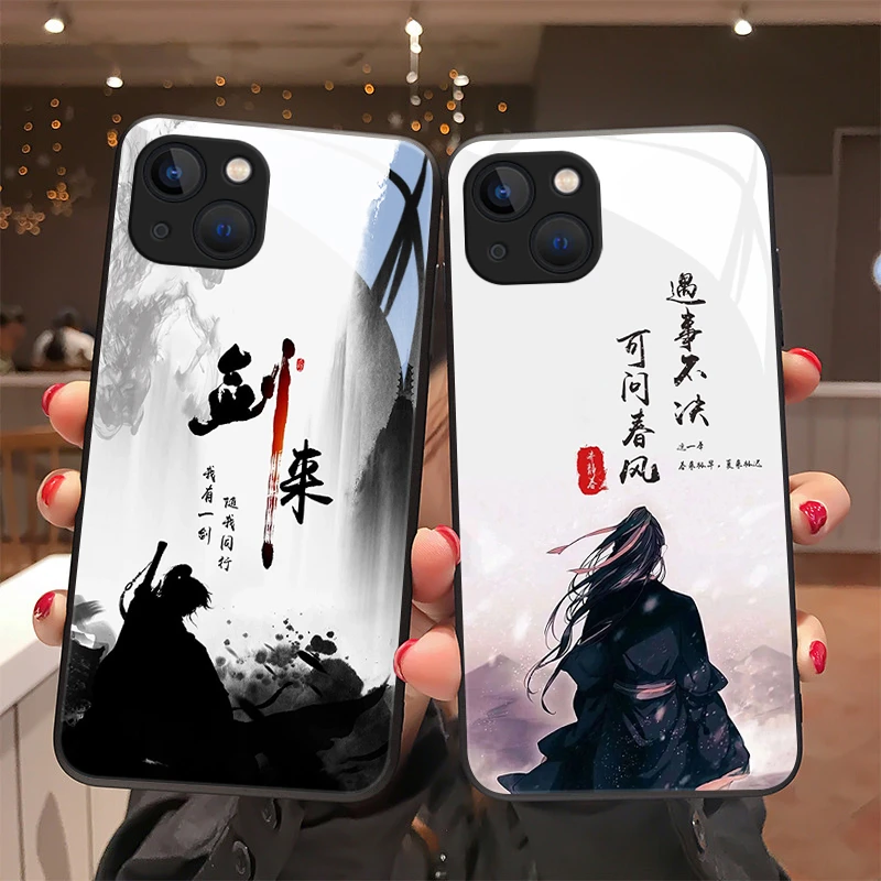 武侠风手机壳2苹果13防摔镜面高级感硅胶高端保护套女网红爆款5G