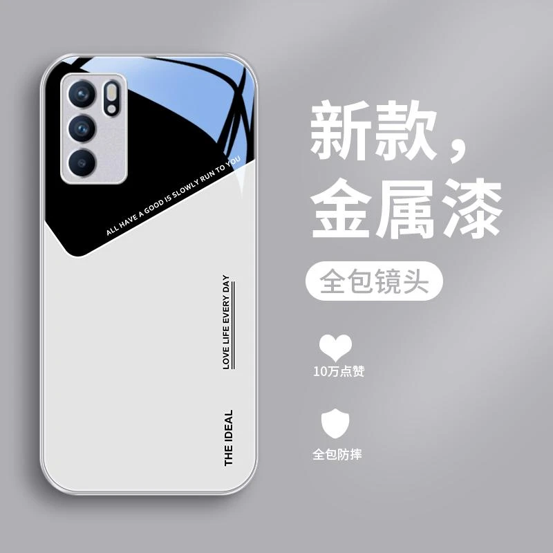 简单线条适用opporeno6手机壳Reno6pro玻璃流行reno6pro+金属漆男
