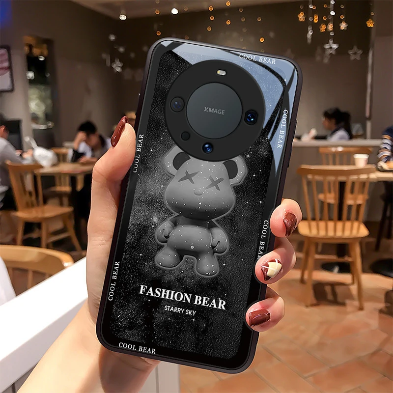 炫酷熊适用华为Mate60pro手机壳mate60玻璃高级感散热外壳创意情