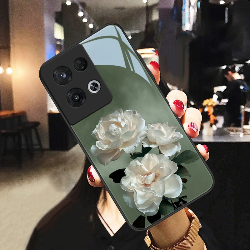 清香花适用opporeno8手机壳Reno8pro玻璃壳优雅女款8pro+/十保护