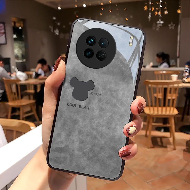 蓝灰熊适用vivox90手机壳VIVOX90pro玻璃潮牌x90pro+硅胶全包防摔