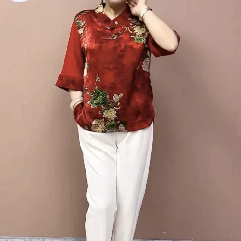 2023夏季新款时尚百搭修身遮肉显瘦通体花螺高端大气上档次妈妈装