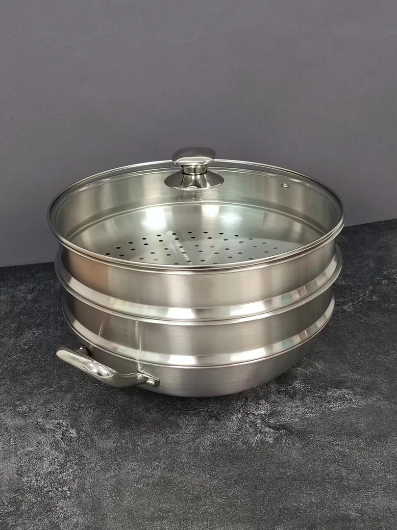 【宠粉】30双耳白板炒锅 送两个蒸格 送玻璃盖方形盖珠