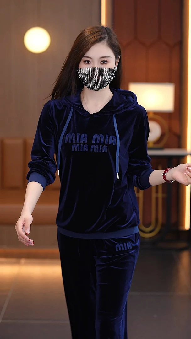 【晨皓】连帽运动休闲套装金丝绒2024新款卫衣套装时尚显瘦大码女装