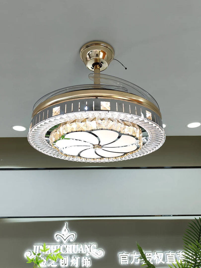 7055灯具餐厅主卧风扇灯家用大气高端水晶书房吊扇灯吊灯风扇一体