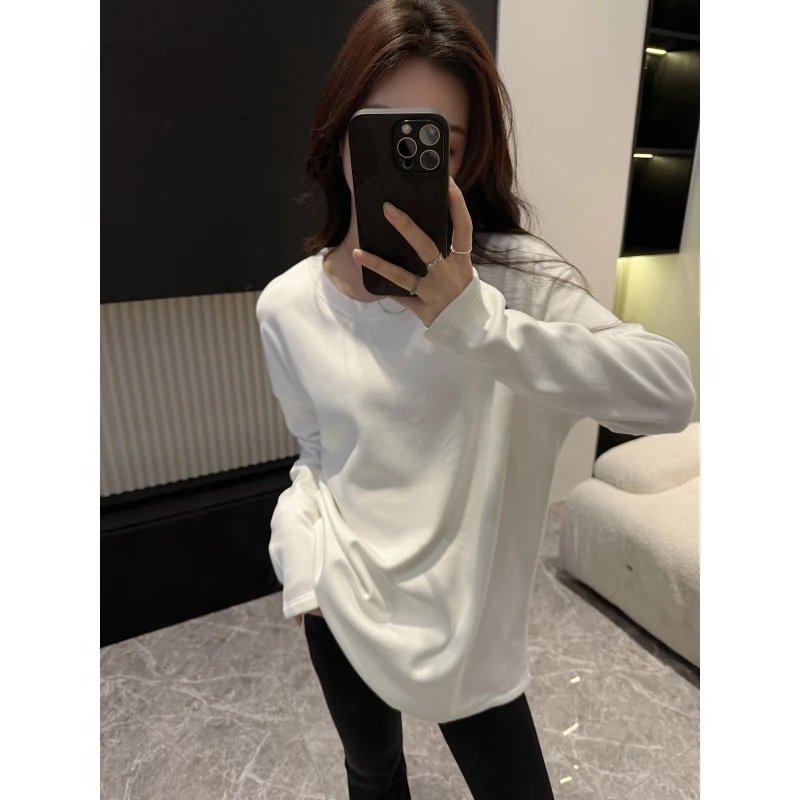 Glele私服“百搭小火炉”牛奶蛋白纯色百搭长袖wan能T恤女