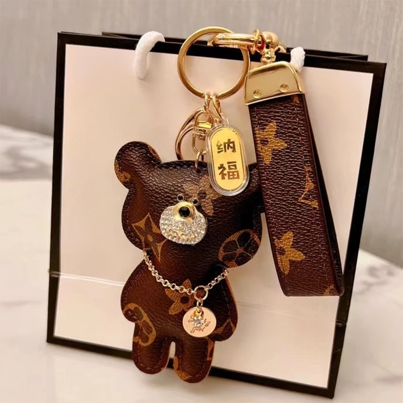 shunen/顺恩财 纳福黄PU金时尚小熊钥匙扣圈包挂好物分享闺蜜礼品