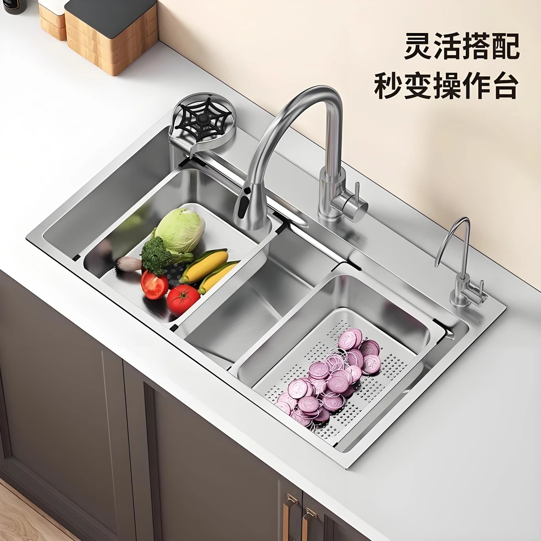 4.0mm小米粒中下厨房不锈钢侧排水洗碗洗菜池大单槽水槽水槽台上