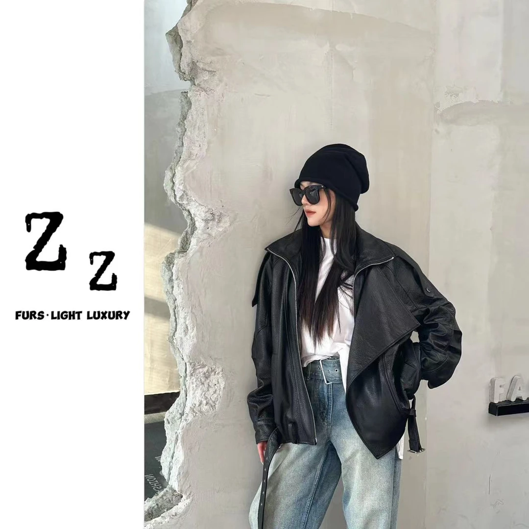 新款2024|杨树林FURS/韩版秋季重工双层领绵羊皮网红ins外套-8853