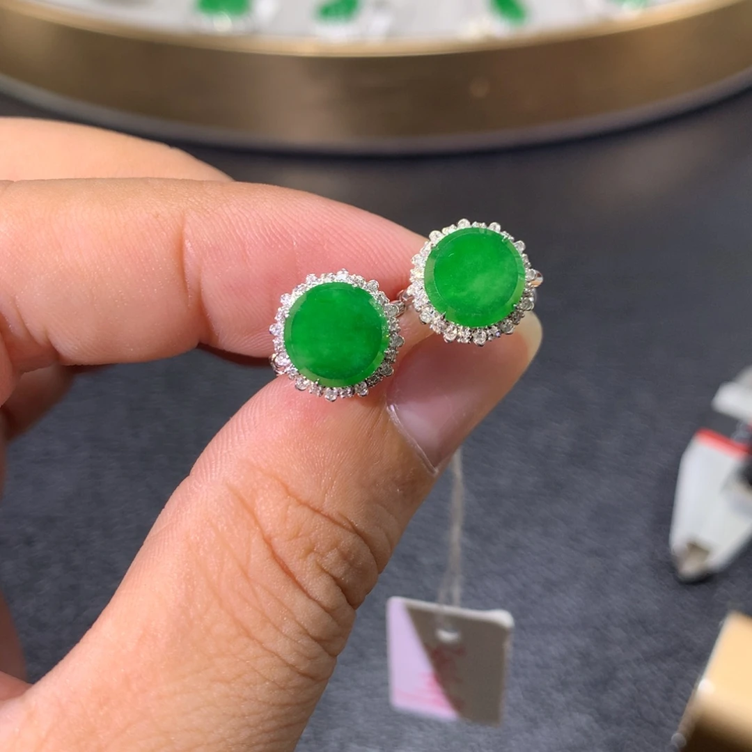 翡翠耳饰18K金镶嵌翡翠