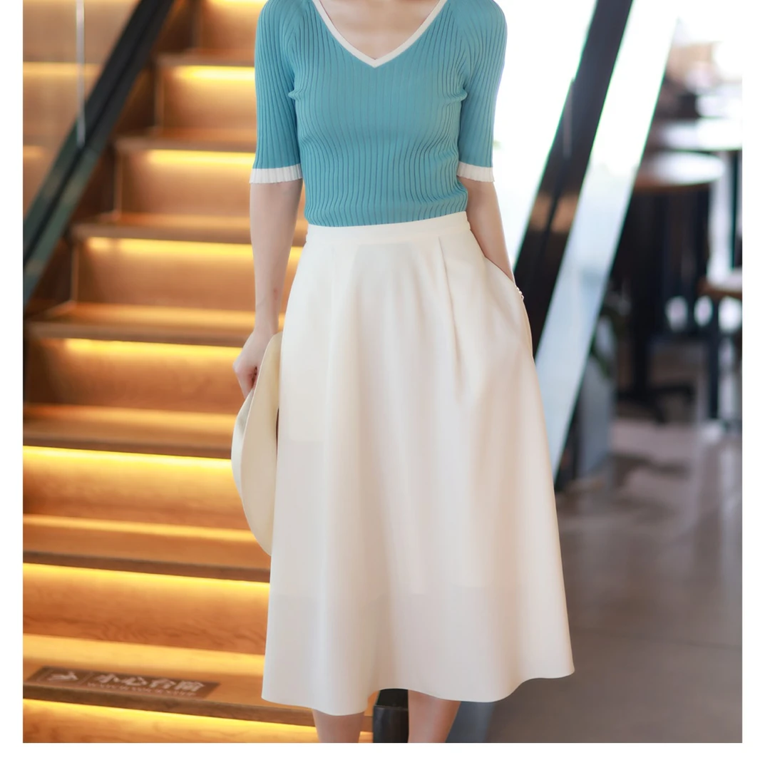 醋酸象牙白时尚百搭伞裙