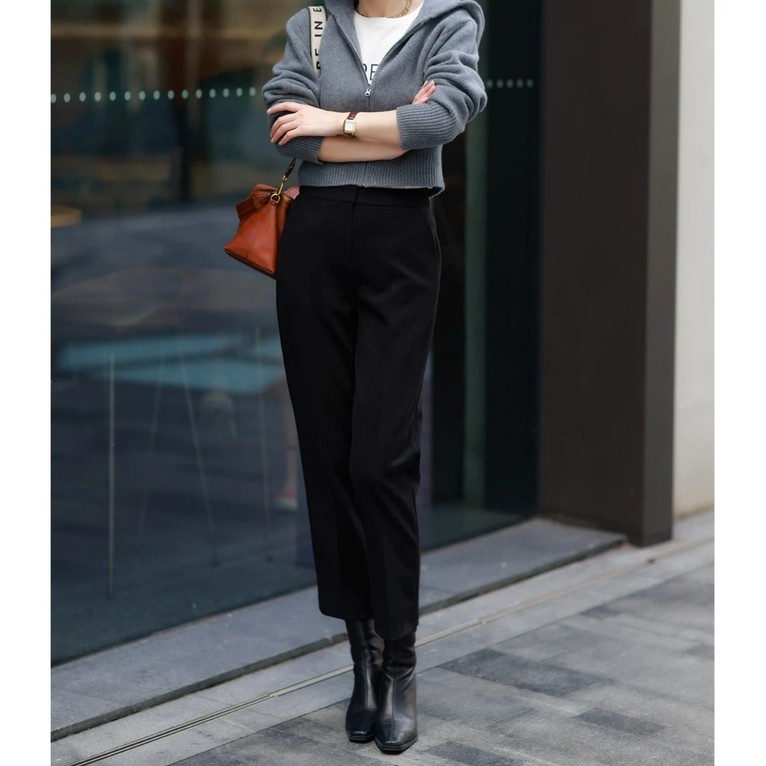 黑色加绒百搭时尚九分靴裤小脚裤