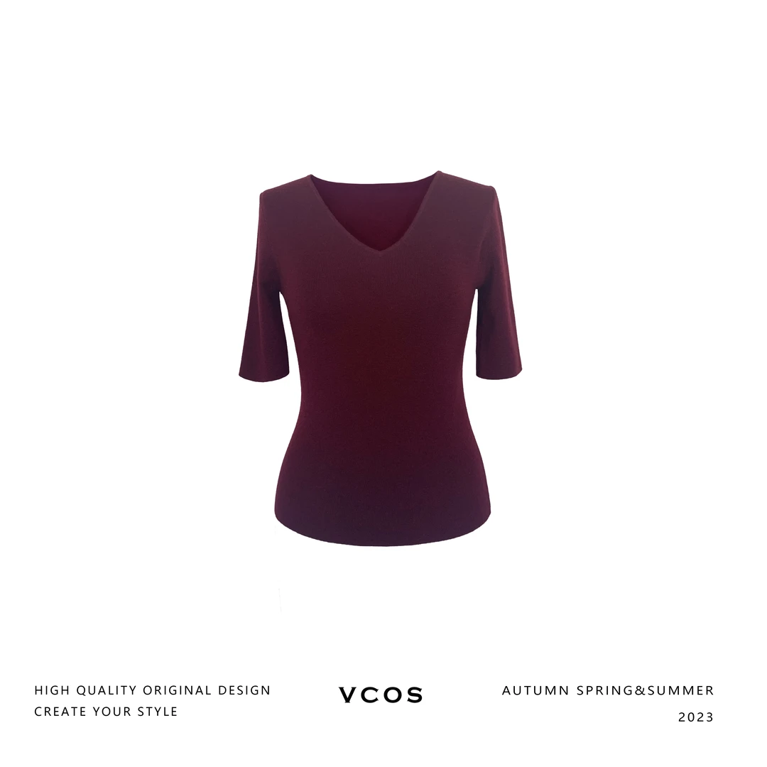 羊毛V领中袖修身气质显瘦百搭针织上衣（三个色）