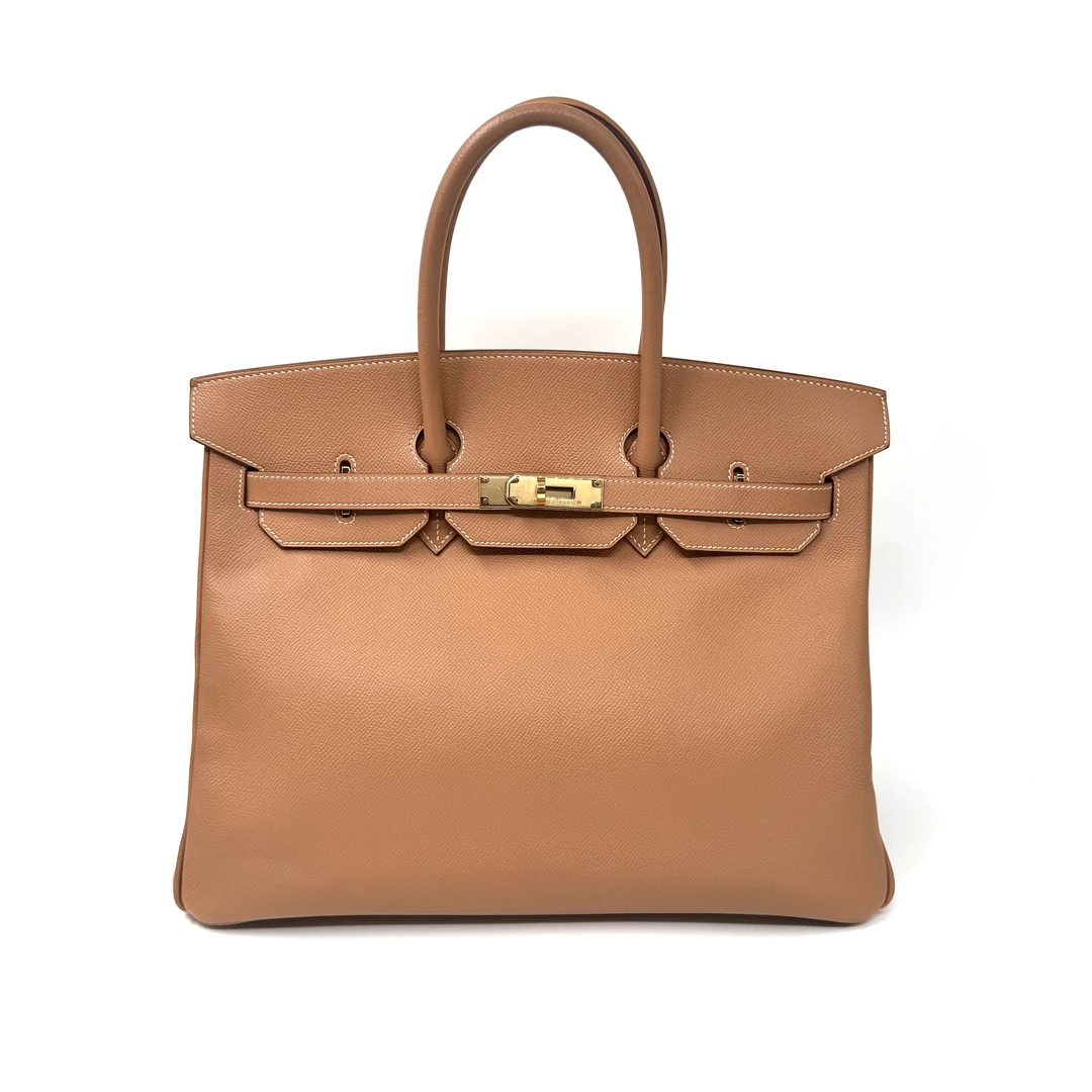 95新 Hermes/爱马仕 爱马仕 birkin35 奶茶色 E皮 金扣 框C