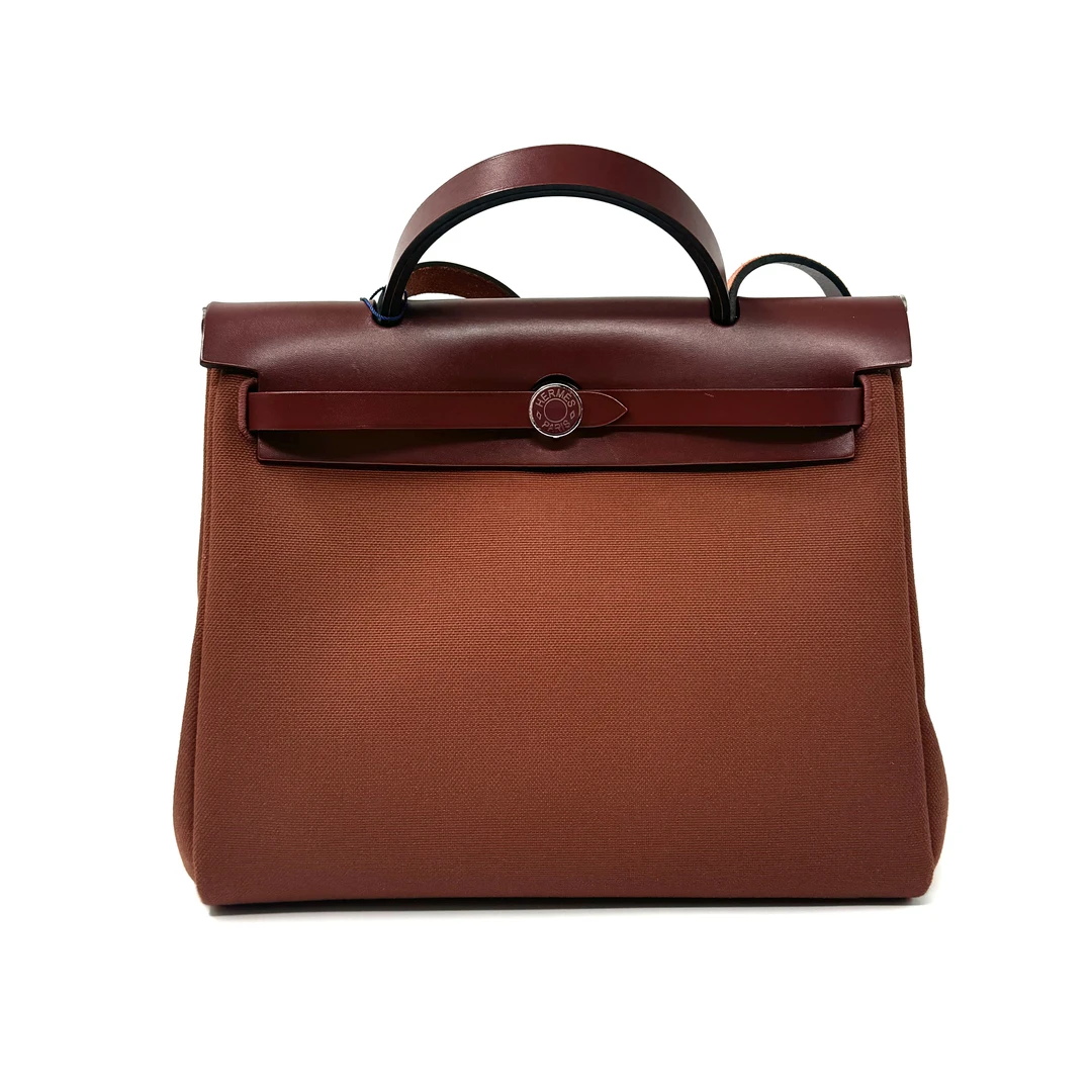 99新 Hermes/爱马仕  herbag31 胭脂红拼砖红 银扣 Z刻印