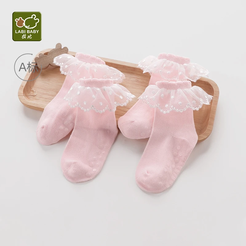 拉比春秋女童蕾丝袜子女宝宝透气薄款花边袜锦纶棉袜休闲婴儿袜