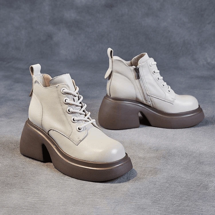 真软皮女士粗跟马丁靴爆款秋冬圆头增高显瘦时尚百搭英伦风短靴女