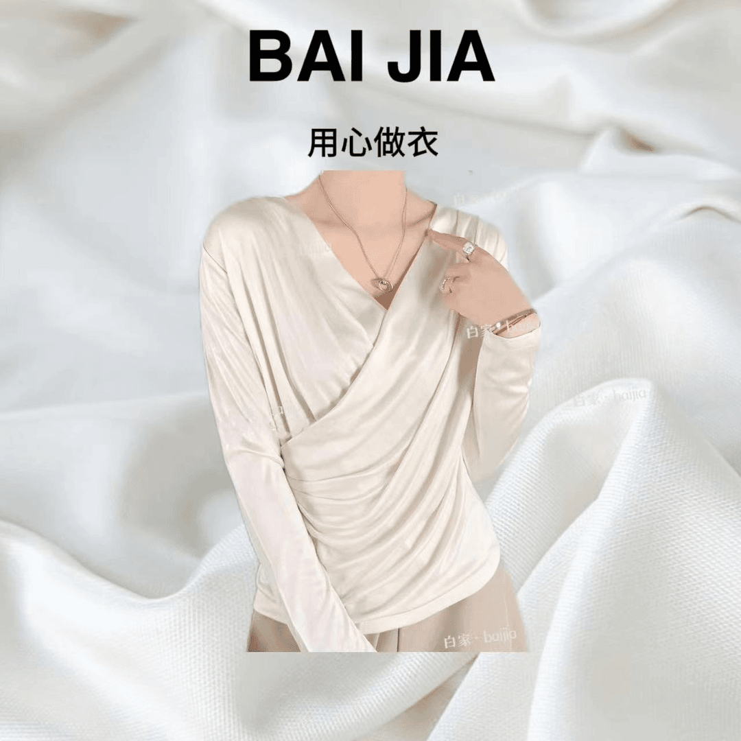 【三醋酸】“白家” 冰凉交叉款长袖氣質上衣79-22-655