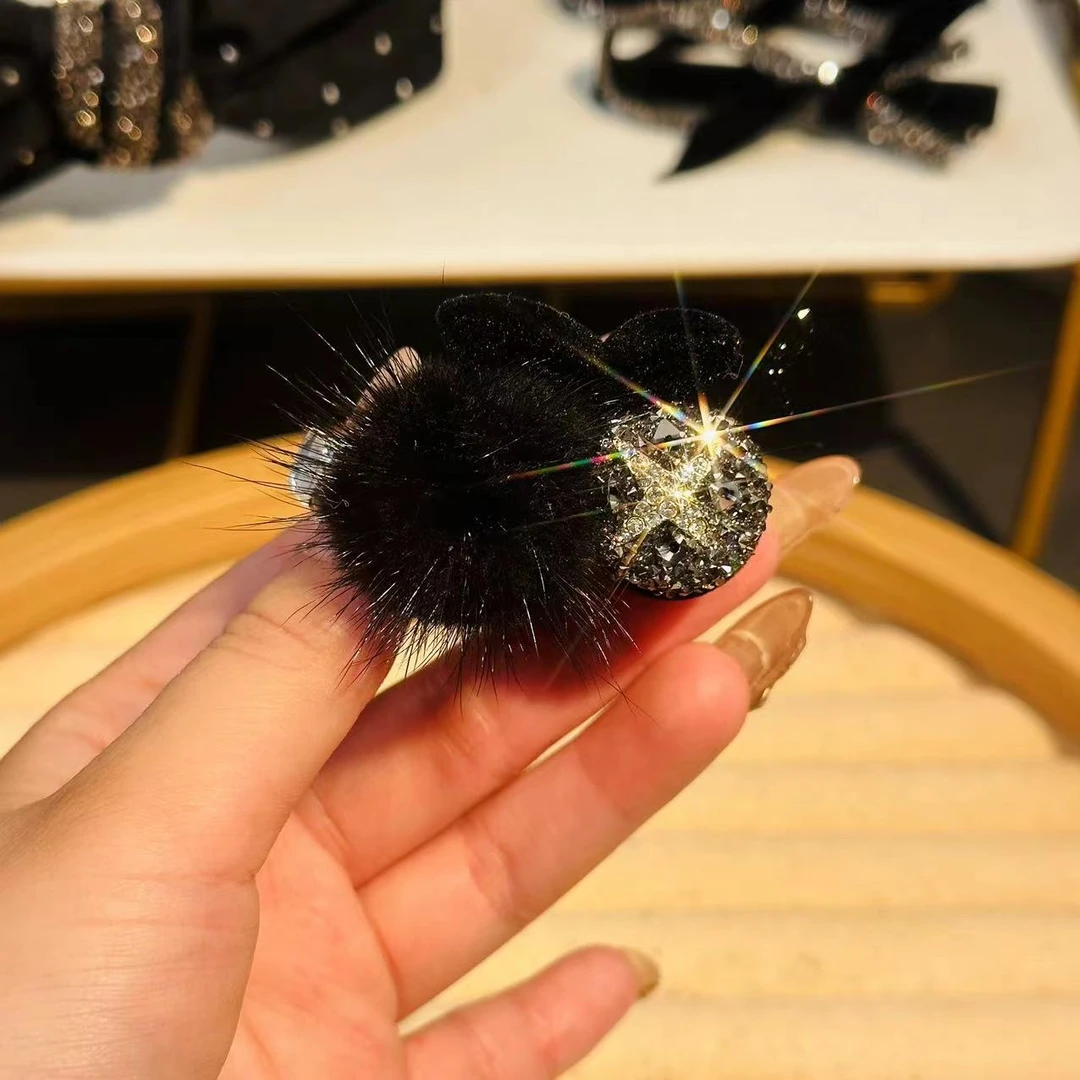 F-A49百搭时尚气质樱桃发夹头饰轻奢优雅黑色简约可爱小抓夹