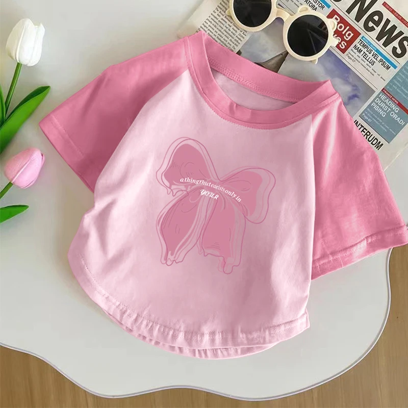 纯棉女童插肩圆领短袖T恤夏季新款儿童宝宝卡通百搭休闲印花上衣