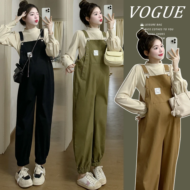 孕妇装背带裤套装2024新款网红洋气宽松阔腿裤两件套打底衫两件套