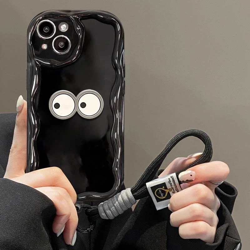 曲边相框适用iphone15苹果14荣耀90华为mate60大眼睛带手绳手机壳