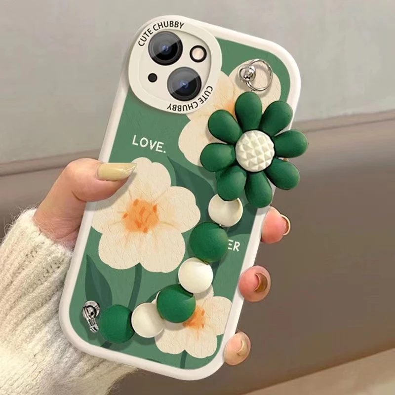 大眼睛浮雕iphone14苹果13荣耀80小米13米K60新款绿花手链手机壳