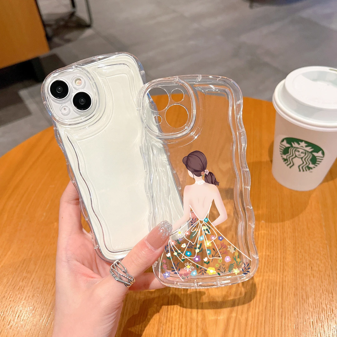 汽泡适用iphone15苹果14pro荣耀90红米k60波浪婚纱女孩高级手机壳
