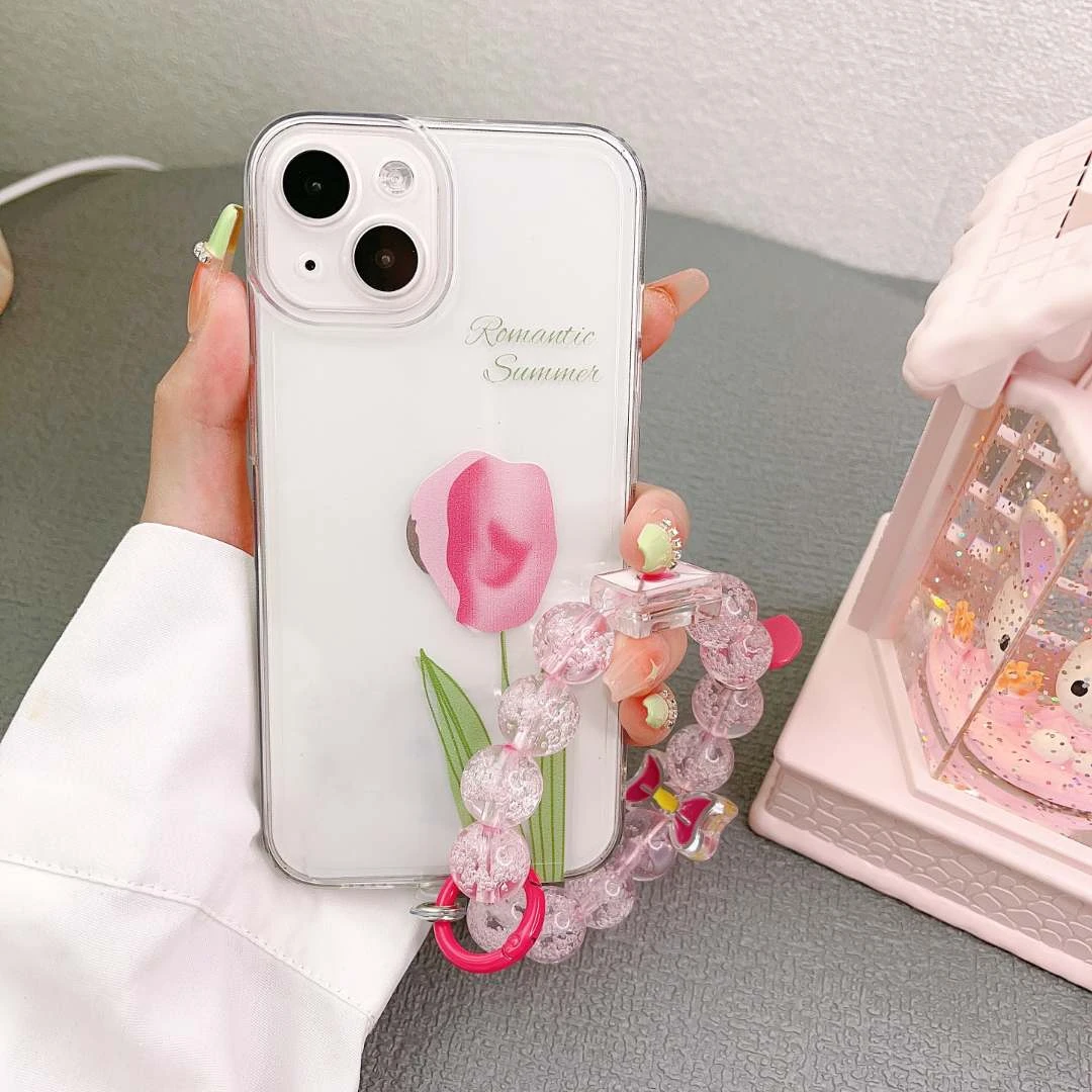 透明壳苹果14p华为iphone13红米K60VIVO精孔保护ins郁金香手机壳