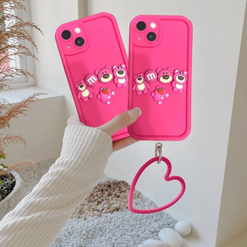 阶梯适用iphone15苹果14立体小熊女款爱心网红手环软硅胶女手机壳