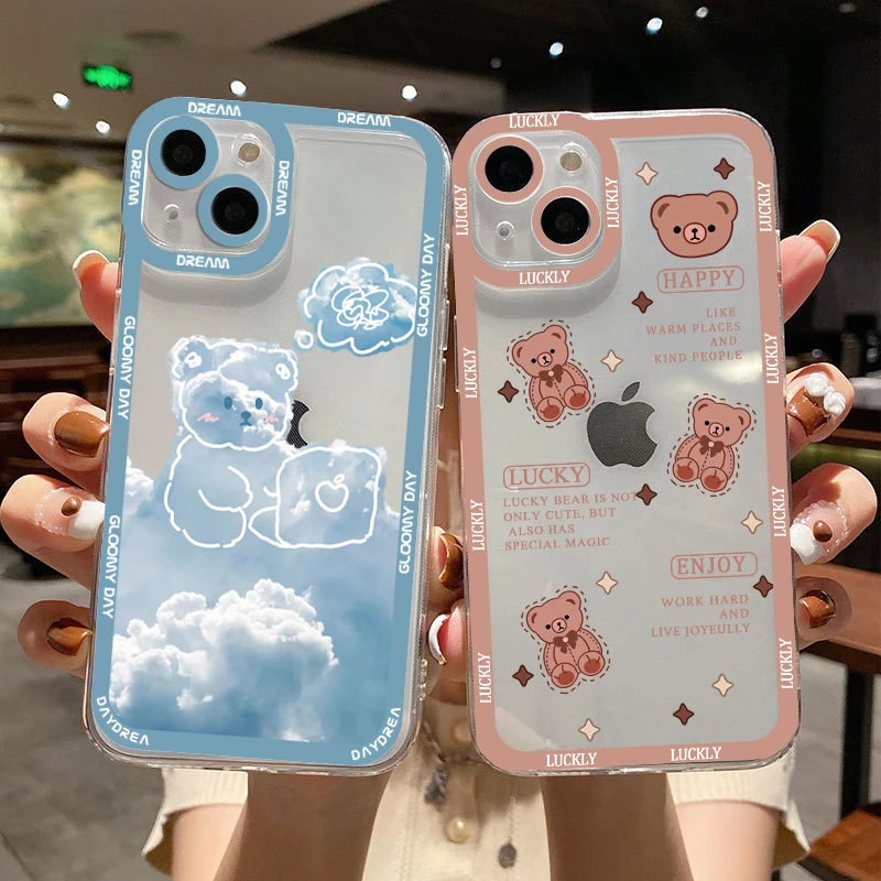 透明iphone15苹果15P荣耀80红米k60OPPO一加幸运熊软壳精孔手机壳