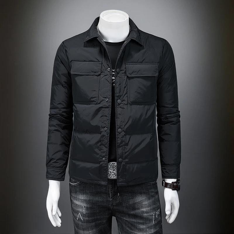冬季外套男时尚大码男棉服翻领休闲百搭修身短款棉衣黑色行政棉袄