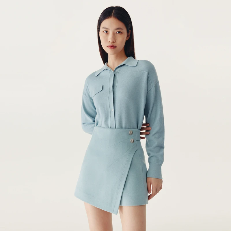 HPLY荷比俪冬季新款女羊毛口袋装饰廓形保暖通勤衬衫HMC41650117