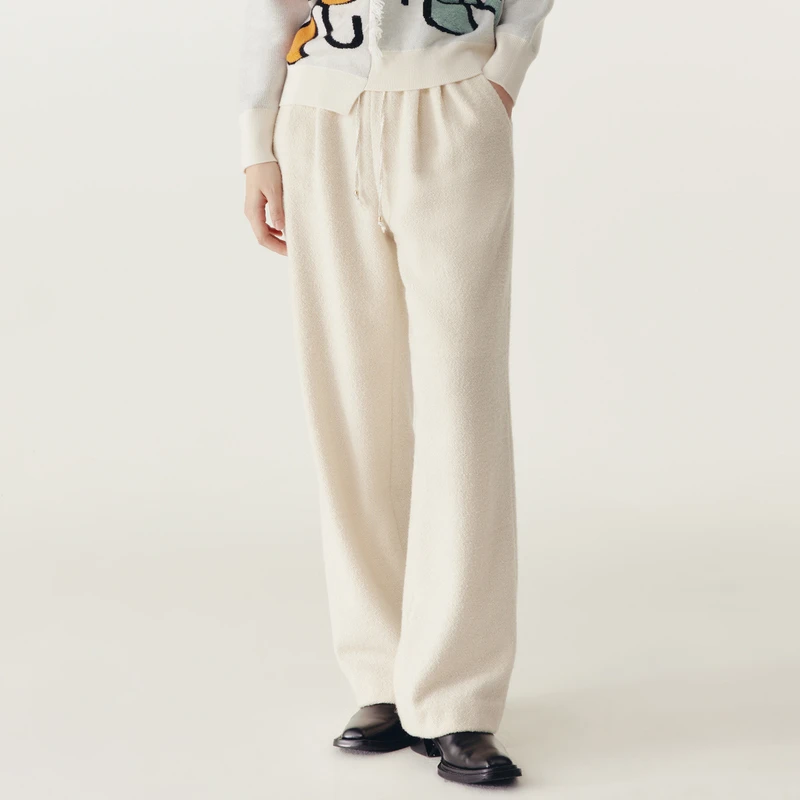 HPLY/荷比俪新款宽松高腰圈圈呢连腰加橡筋腰休闲裤HEC43410102