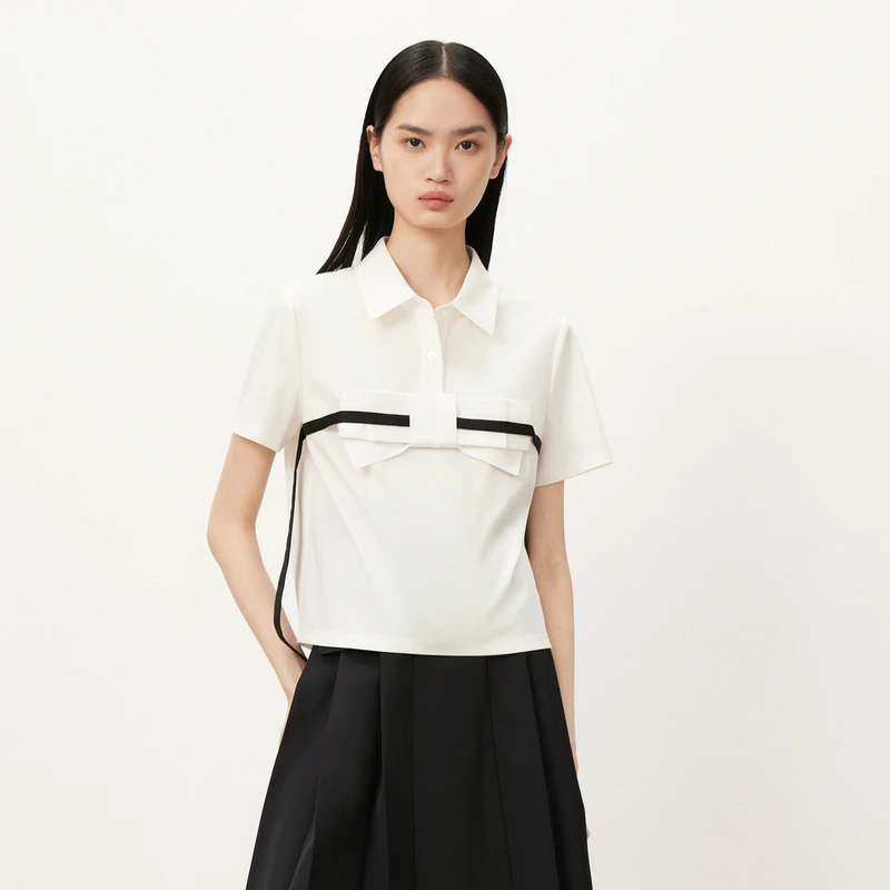 【商场同款】HPLY荷比俪秋季新款女立体蝴蝶结T恤HMD32620118