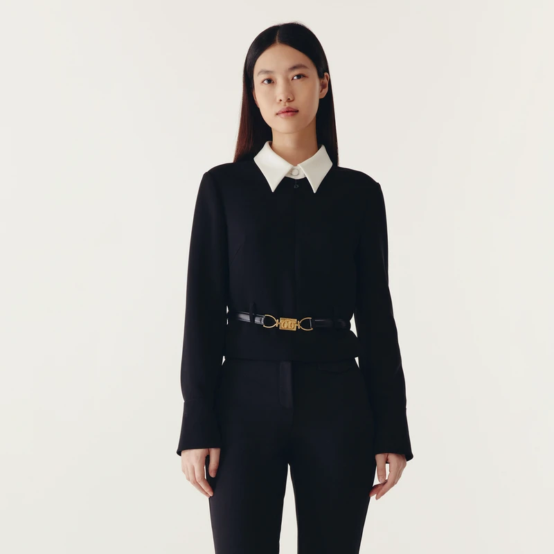 HPLY荷比俪春季新款女气质职场拼接小剪头上衣HEC43610265