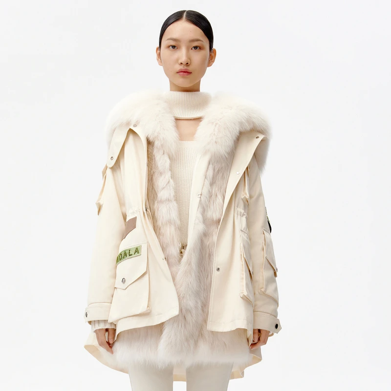 HPLY/荷比俪冬季百搭新品女休闲毛领贴标时尚抽绳外套HYB42590167