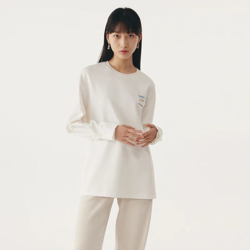 HPLY荷比俪秋新款女创意图案绣花字母宽松长袖T恤HYC31620180