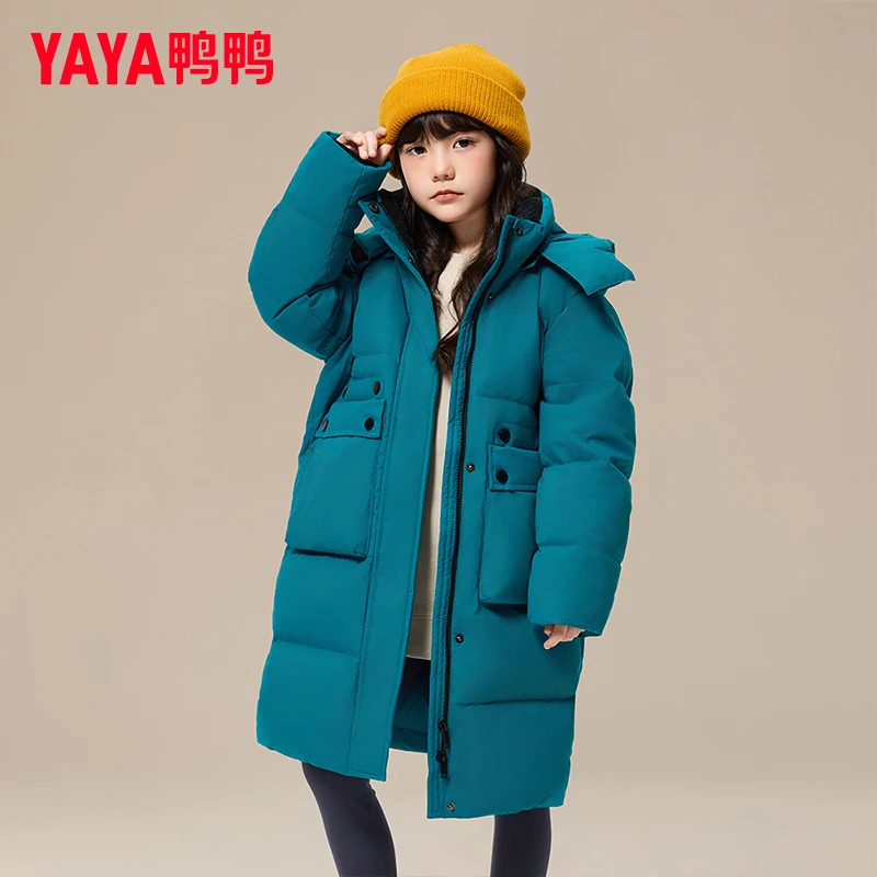 YAYA/鸭鸭童装羽绒服2024冬季新款保暖男女中大童中长款外套加厚